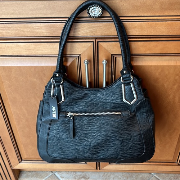 APT.9 Black Pebble Grain Vegan Leather Brooklyn Shopper Shoulder Bag - Picture 3 of 12